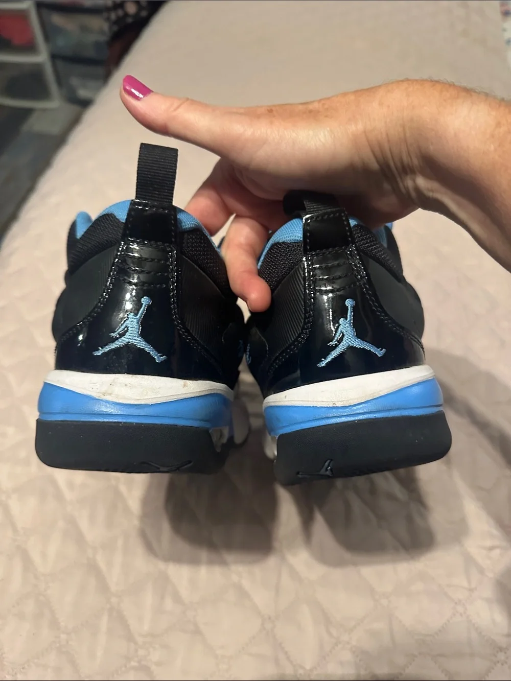 Jordan Black and Blue Glossy Basketball Sneakers